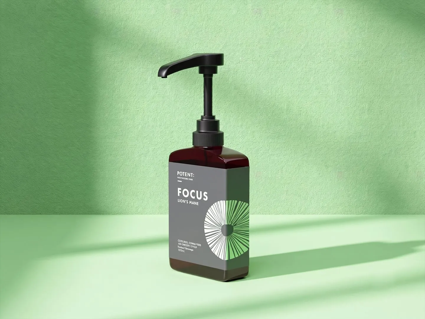 Potent Focus Lion's Mane Extract — Photorealistic Supplements, Vape & Wellness 3D Product Rendering & CGI Visualization by 3diz Studio