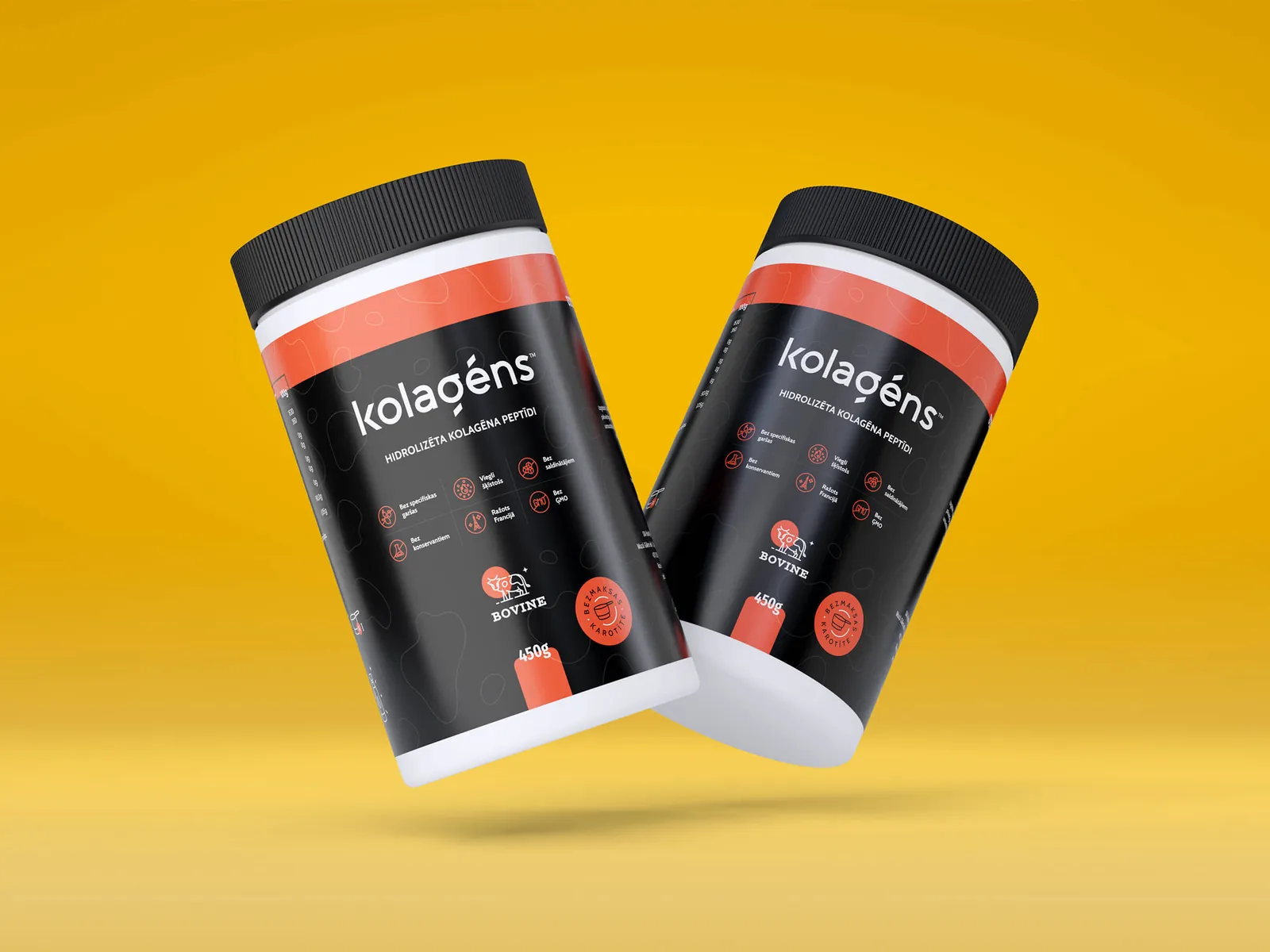 Kolagens Pure Bovine Collagen Peptides tub 3D packaging mockup and lifestyle rendering by 3diz Studio
